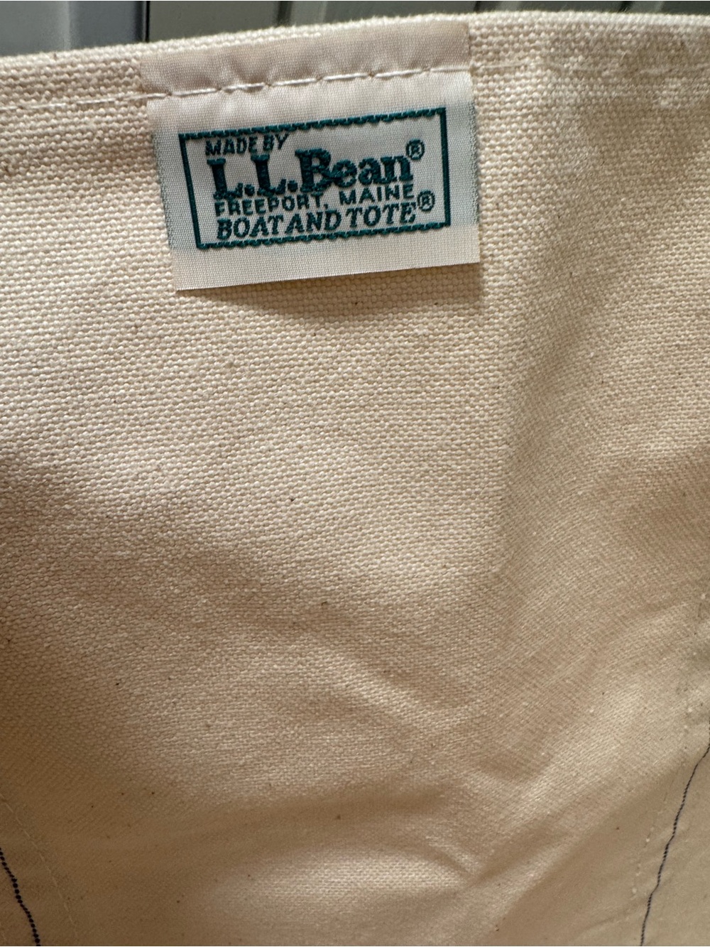 Vintage LL Bean Boat & Tote Bag White/Green Canvas XL 26” x 16” “LAR” - Picture 6 of 7